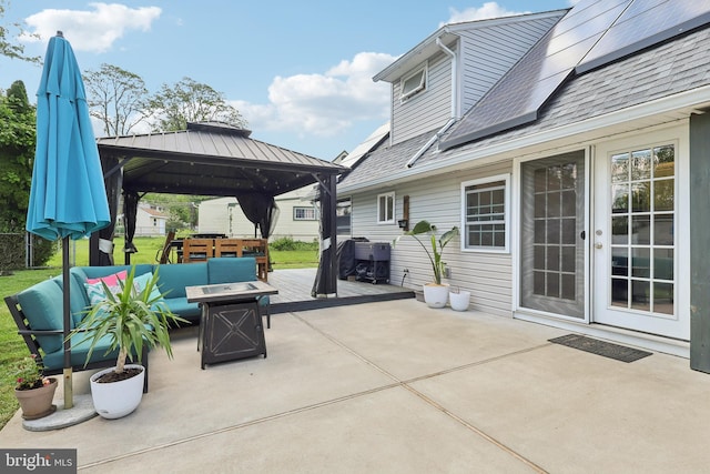 39 Village Ln, Levittown, PA 19054 - view of patio / terrace with an outdoor living space with a fire pit and a gazebo
