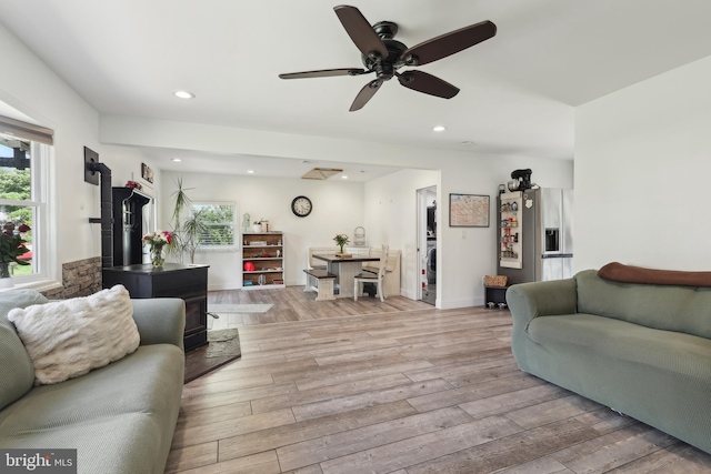 39 Village Ln, Levittown, PA 19054 - living area featuring wood finished floors, a ceiling fan, and recessed lighting