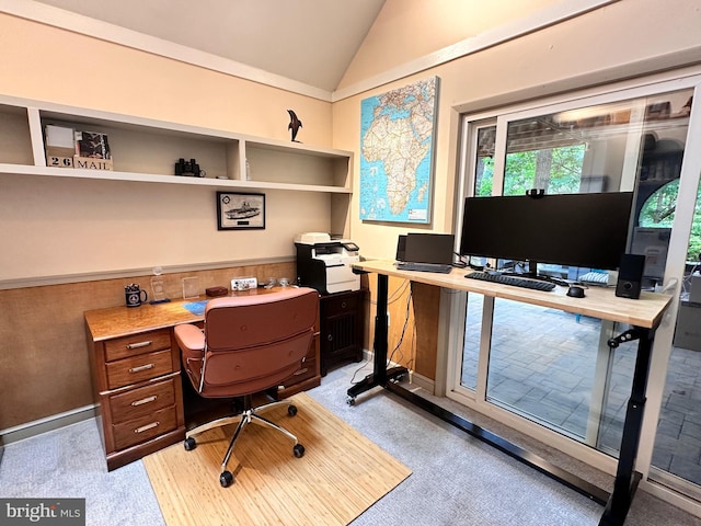 office featuring lofted ceiling