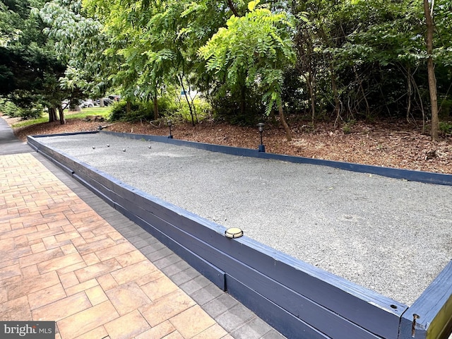 view of patio / terrace with a bocce ball area