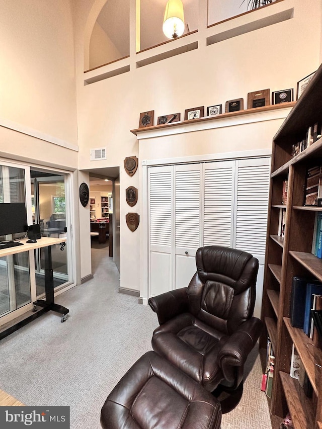 4416 Upland Dr, Alexandria, VA 22310 - living area with carpet floors, a high ceiling, and baseboards
