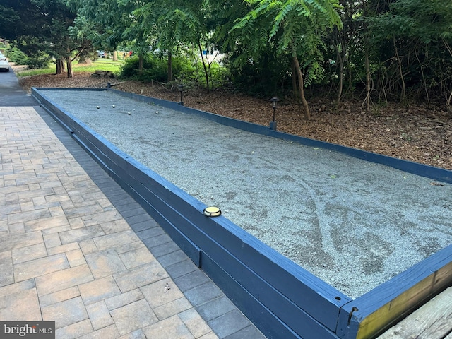view of pool featuring a bocce ball area