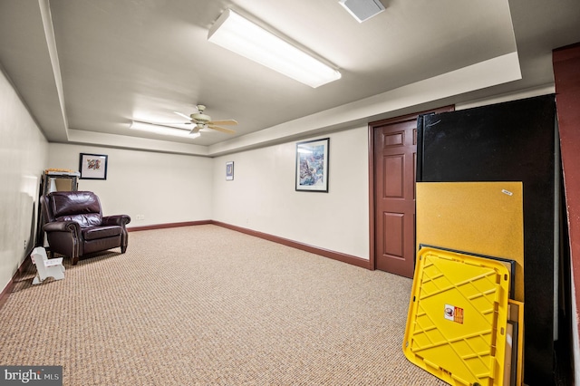 5 Craig Ln, Malvern, PA 19355 - carpeted cinema with a tray ceiling, baseboards, and ceiling fan