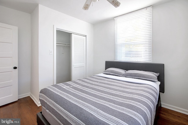 2530 18th St N, Arlington, VA 22201 - bedroom with a closet, wood finished floors, baseboards, and ceiling fan