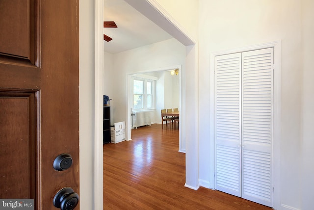 2530 18th St N, Arlington, VA 22201 - hall featuring radiator heating unit, dark wood finished floors, and baseboards