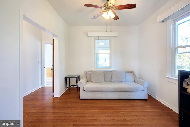 2530 18th St N, Arlington, VA 22201 - living area featuring healthy amount of natural light, wood finished floors, and a ceiling fan