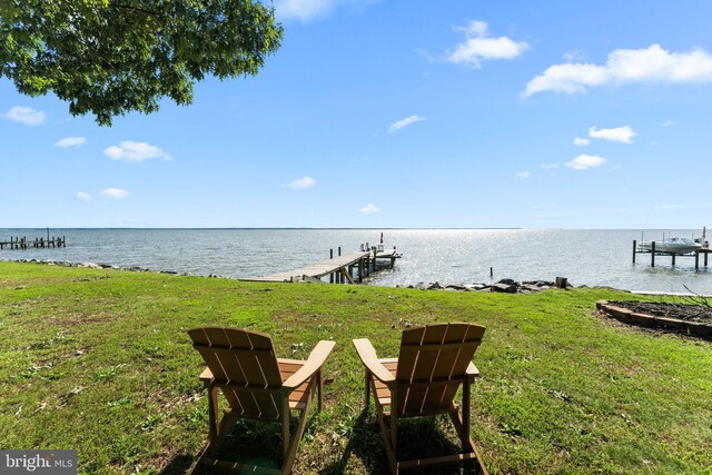 105 Bayview Ln, Hague, VA 22469 - view of grassy yard with a water view and a dock