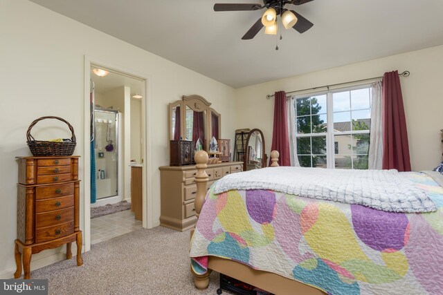 261 Osprey Ln, Hummelstown, PA 17036 - bedroom with light colored carpet, ensuite bath, and ceiling fan