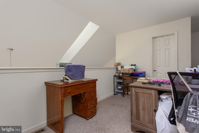 261 Osprey Ln, Hummelstown, PA 17036 - office area with light colored carpet, baseboards, vaulted ceiling, and a skylight