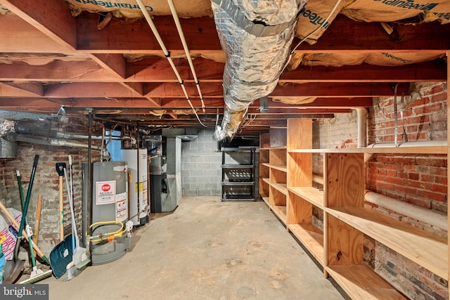 unfinished basement with gas water heater