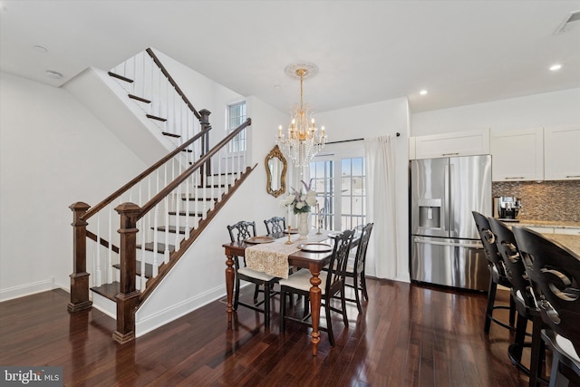 304 Dupont St, Philadelphia, PA 19128 - dining area featuring dark wood-style floors, stairway, a chandelier, baseboards, and recessed lighting