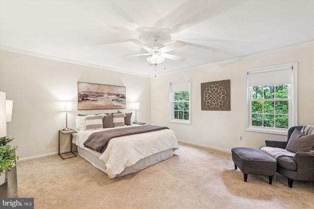 2032 Franklin Cluster Ct, Falls Church, VA 22043 - bedroom with ornamental molding, light carpet, baseboards, and ceiling fan