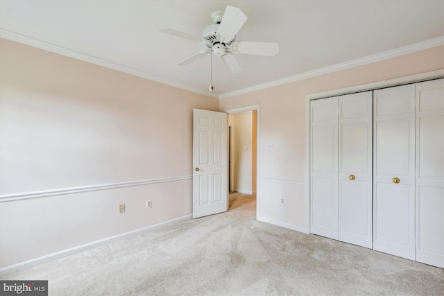 2032 Franklin Cluster Ct, Falls Church, VA 22043 - unfurnished bedroom featuring carpet flooring, crown molding, a closet, baseboards, and ceiling fan