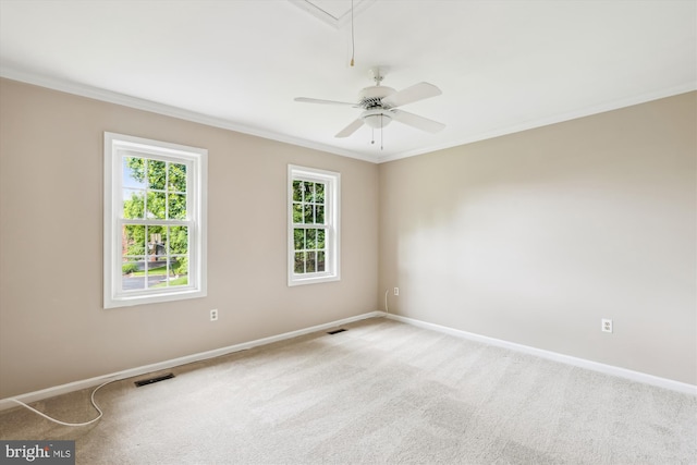 2032 Franklin Cluster Ct, Falls Church, VA 22043 - carpeted spare room with baseboards, ornamental molding, attic access, and a ceiling fan