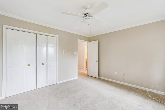 2032 Franklin Cluster Ct, Falls Church, VA 22043 - unfurnished bedroom featuring carpet flooring, ornamental molding, baseboards, a closet, and a ceiling fan