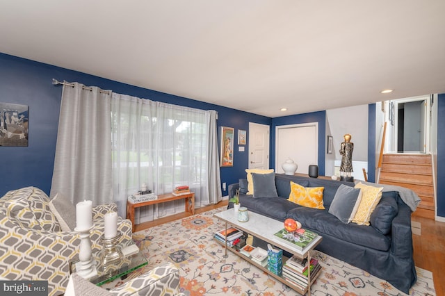 1909 Bloomingdale Ave, Lancaster, PA 17601 - living room with wood finished floors, stairway, recessed lighting, and baseboards