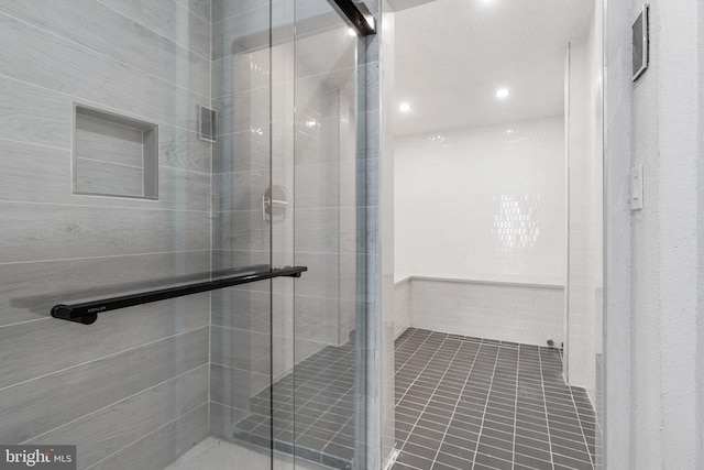 2100 S Pierce St, Arlington, VA 22202 - bathroom with a shower stall and tile patterned flooring