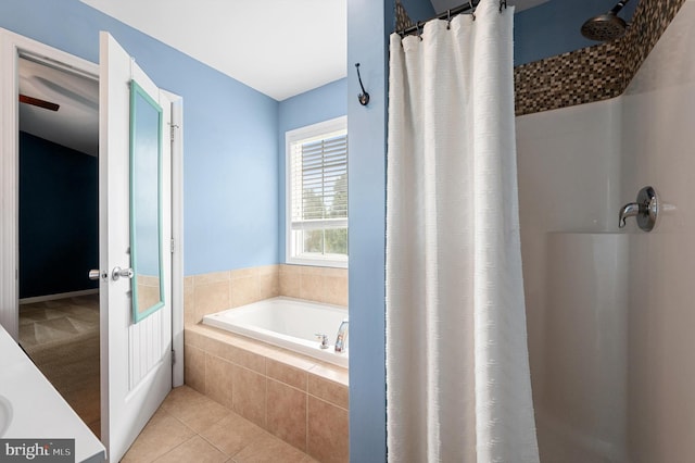 81 Toulouse Ln, Martinsburg, WV 25403 - bathroom featuring a shower with shower curtain, a garden tub, and tile patterned flooring