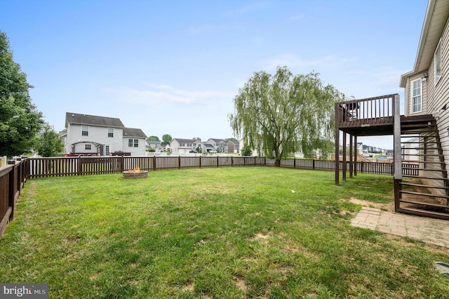 81 Toulouse Ln, Martinsburg, WV 25403 - view of yard featuring a deck, stairway, a residential view, and an outdoor fire pit