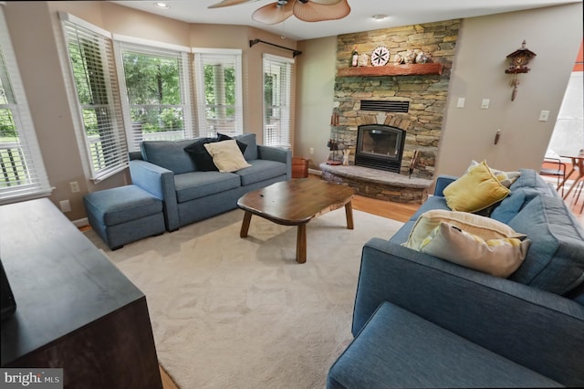 43 Shea Dr, Mohnton, PA 19540 - living area with a ceiling fan, plenty of natural light, and a fireplace