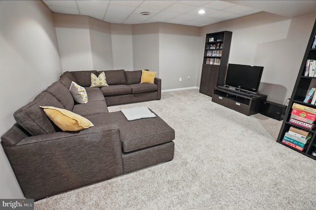 43 Shea Dr, Mohnton, PA 19540 - living area with carpet flooring, a paneled ceiling, and baseboards