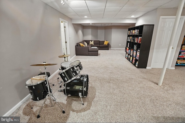 43 Shea Dr, Mohnton, PA 19540 - living area featuring baseboards, carpet, a paneled ceiling, and recessed lighting