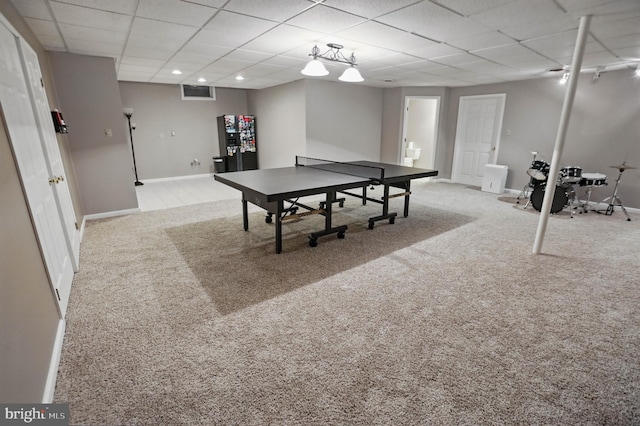 43 Shea Dr, Mohnton, PA 19540 - rec room featuring carpet floors, a paneled ceiling, baseboards, and recessed lighting