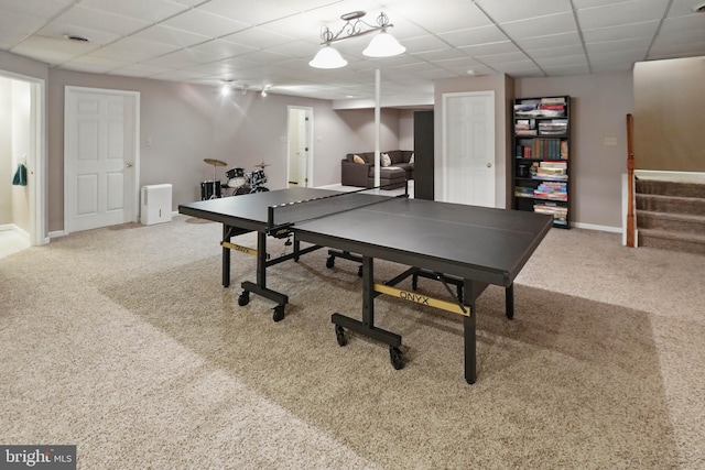 43 Shea Dr, Mohnton, PA 19540 - recreation room with a drop ceiling, carpet floors, and baseboards