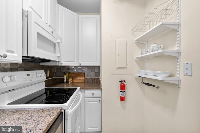 1742 U St NW Unit 101, Washington, DC 20009 - kitchen featuring white appliances, tasteful backsplash, white cabinetry, and open shelves