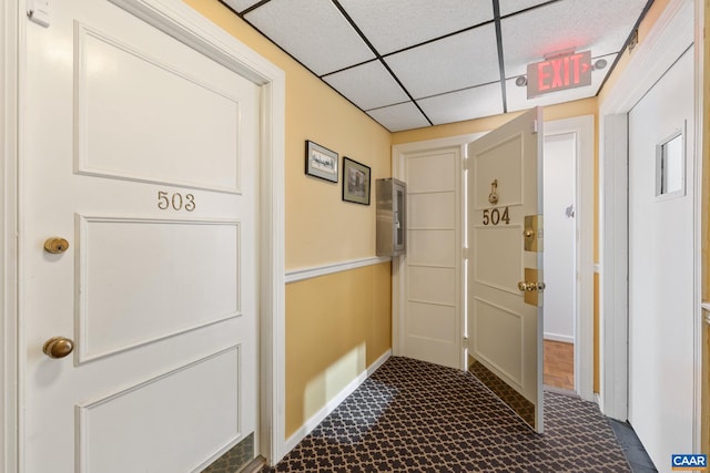 500 Court Sq Unit 503And 504, Charlottesville, VA 22902 - entryway with baseboards, a drop ceiling, and carpet floors