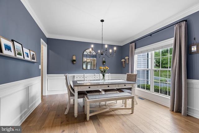 4 Saint Vincent Ct, Stafford, VA 22556 - dining room featuring a chandelier, a wainscoted wall, ornamental molding, and hardwood / wood-style floors