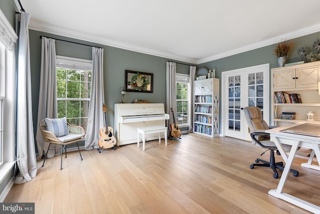 4 Saint Vincent Ct, Stafford, VA 22556 - home office with french doors, crown molding, wood finished floors, and healthy amount of natural light