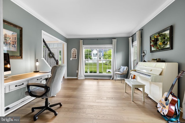 4 Saint Vincent Ct, Stafford, VA 22556 - office area with ornamental molding, light wood finished floors, and baseboards