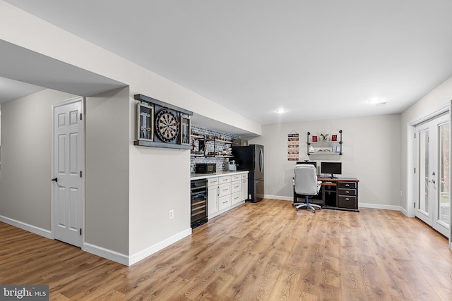 4 Saint Vincent Ct, Stafford, VA 22556 - office featuring beverage cooler, bar, light wood-type flooring, baseboards, and recessed lighting