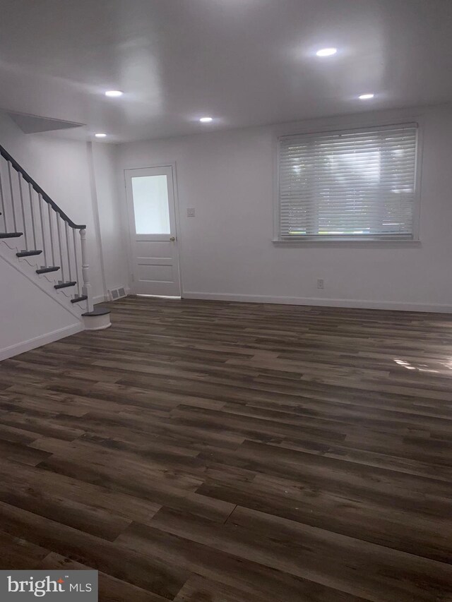 1148 Slocum St, Philadelphia, PA 19150 - entrance foyer with dark wood finished floors, stairs, baseboards, and recessed lighting