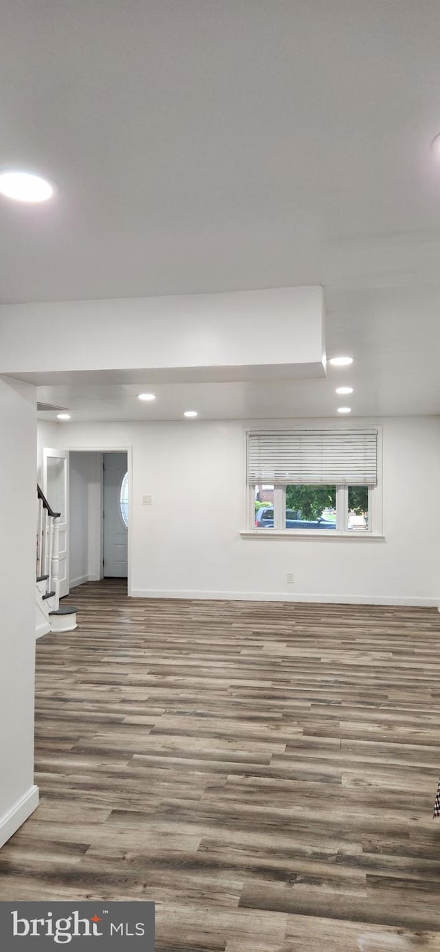 1148 Slocum St, Philadelphia, PA 19150 - basement featuring wood finished floors, stairs, baseboards, and recessed lighting