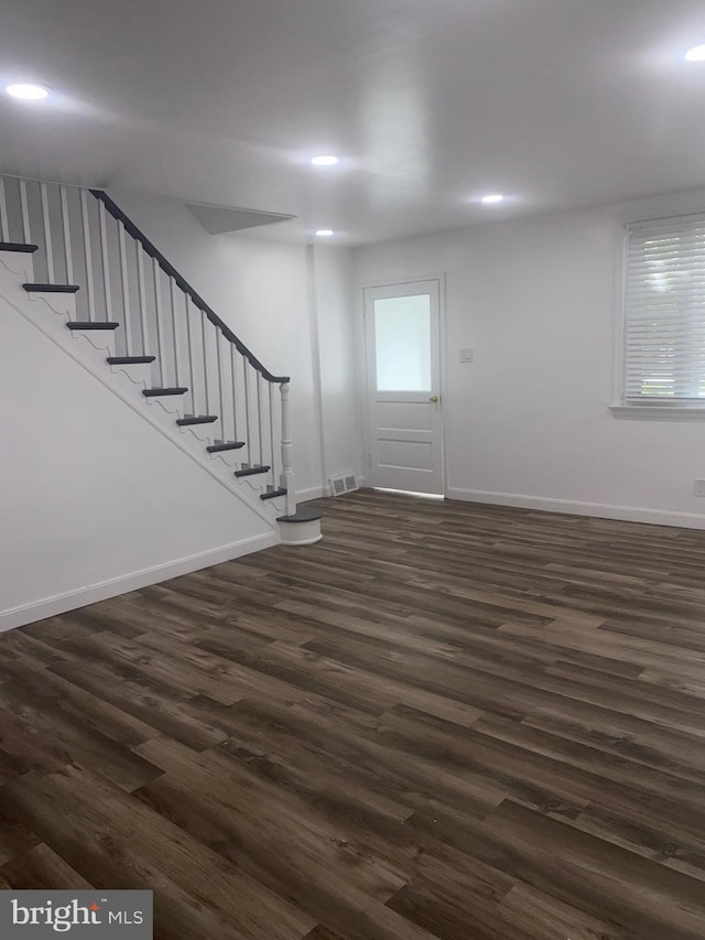 1148 Slocum St, Philadelphia, PA 19150 - foyer with dark wood-type flooring, baseboards, recessed lighting, and stairs