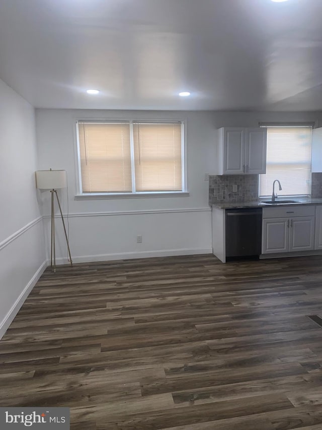 1148 Slocum St, Philadelphia, PA 19150 - kitchen featuring dishwasher, a sink, dark wood-style flooring, recessed lighting, and baseboards