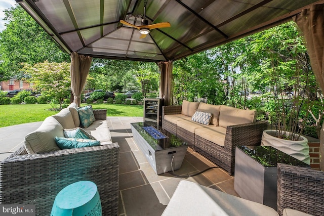 1387 N Carolina Ave NE, Washington, DC 20002 - view of patio / terrace with an outdoor living space, a gazebo, and a ceiling fan