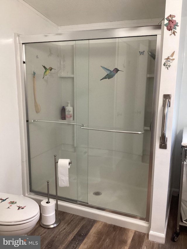 4041 Conowingo Rd, Darlington, MD 21034 - full bathroom featuring wood finished floors, a stall shower, and toilet