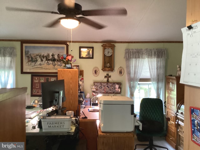 4041 Conowingo Rd, Darlington, MD 21034 - office area with a ceiling fan and crown molding