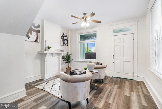 2405 N 5th St, Harrisburg, PA 17110 - foyer featuring wood finished floors, ceiling fan, and baseboards
