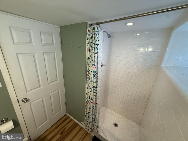 5902 E Roosevelt Blvd, Philadelphia, PA 19149 - bathroom with a shower stall, wood finished floors, and recessed lighting