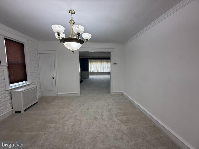 5902 E Roosevelt Blvd, Philadelphia, PA 19149 - spare room with radiator, a chandelier, carpet flooring, ornamental molding, and baseboards
