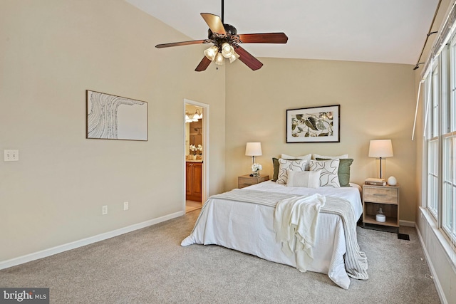 1205 Bond St, Herndon, VA 20170 - carpeted bedroom with lofted ceiling, ensuite bathroom, and a ceiling fan