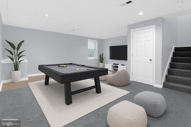 632 Island Creek Ct, Annapolis, MD 21401 - playroom with billiards table, baseboards, recessed lighting, and carpet