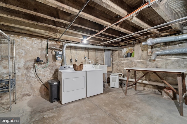 5811 Mcmahon St, Philadelphia, PA 19144 - unfinished basement with washing machine and dryer, gas meter, and a sink