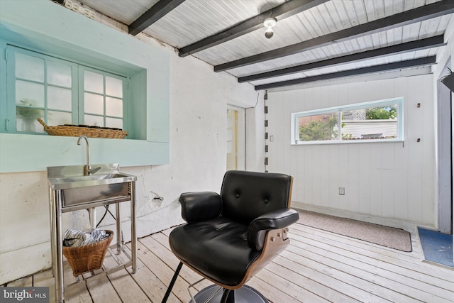 5811 Mcmahon St, Philadelphia, PA 19144 - sitting room featuring hardwood / wood-style flooring and beamed ceiling