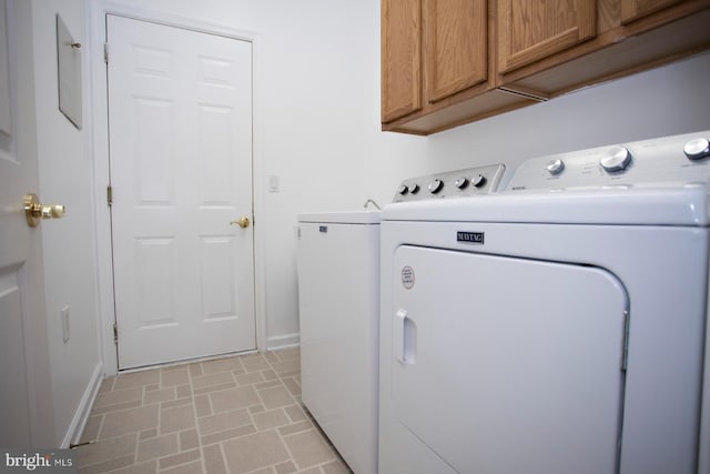 30 Dayton Cir, Fredericksburg, VA 22406 - laundry area featuring cabinet space, independent washer and dryer, baseboards, and brick patterned flooring