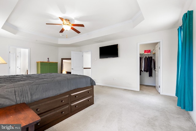 3615 Amber Way, Aberdeen, MD 21001 - bedroom featuring a raised ceiling, baseboards, crown molding, light carpet, and a spacious closet